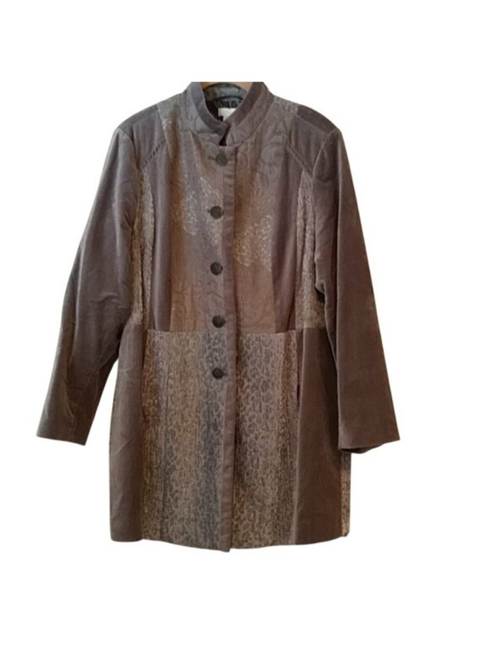 Chicos 3 Animal Print Textured Long Coat Neutral Tones Button Front XL